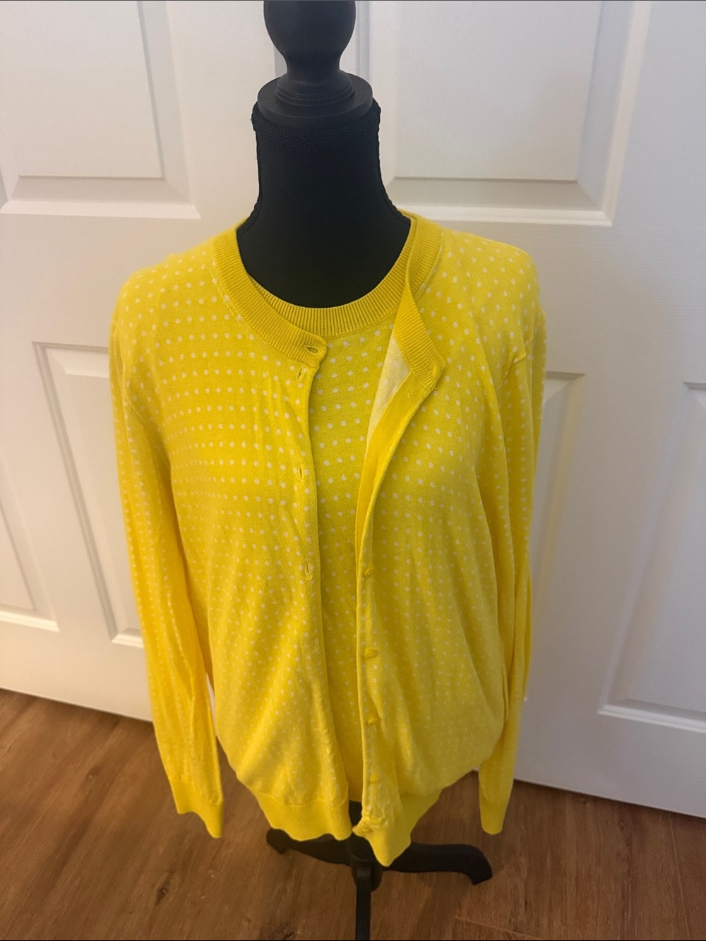 J. Crew 2 Pc Yellow Polka Dot Women’s Caryn Cardigan Twin Set Preppy Office XXL